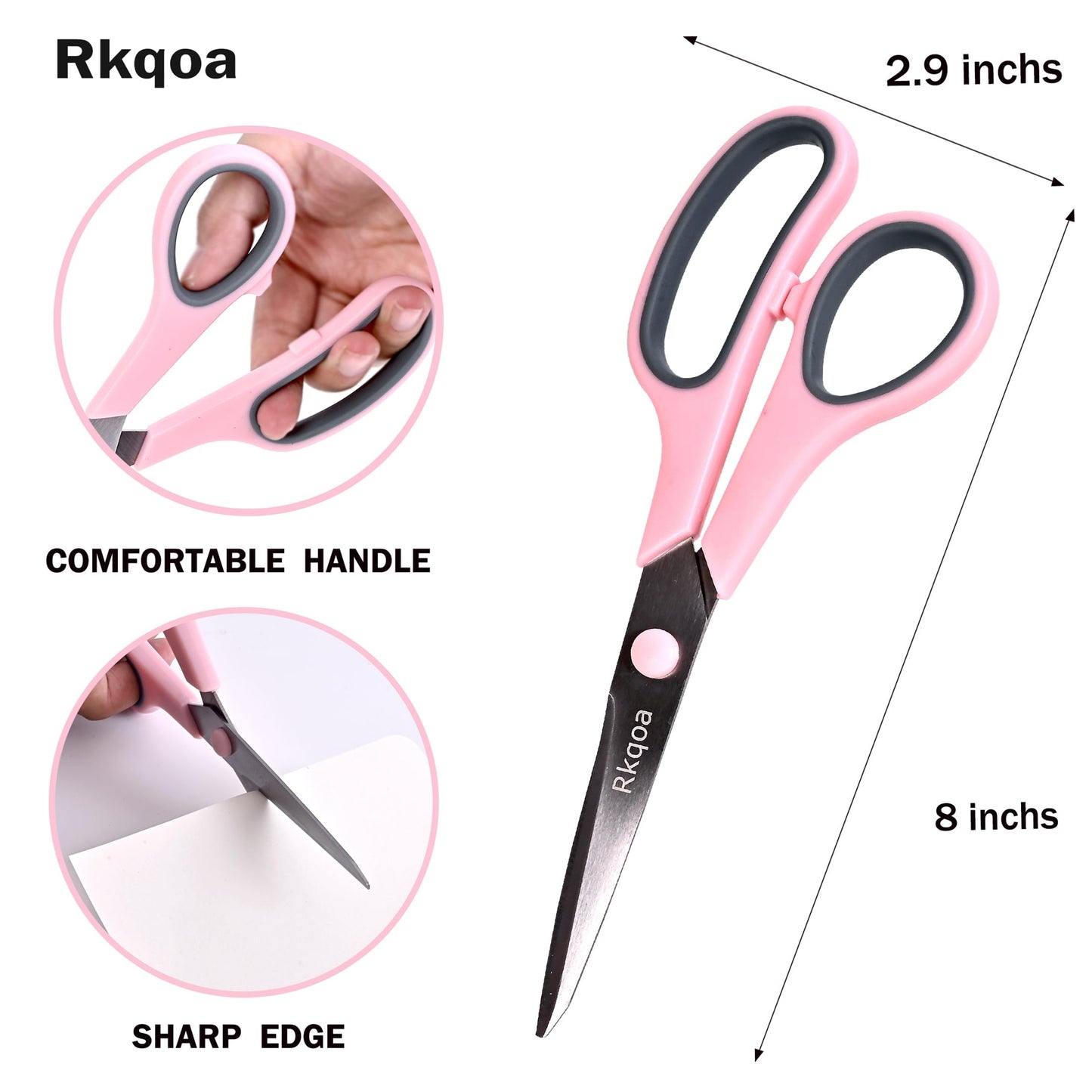Black 6 Scissors Pack, Rkqoa 8" All Purpose Scissor - High Performance and Designed for Everyday use, Stainless Steel Shears Set with Comfort-Grip, Right/Left Handed