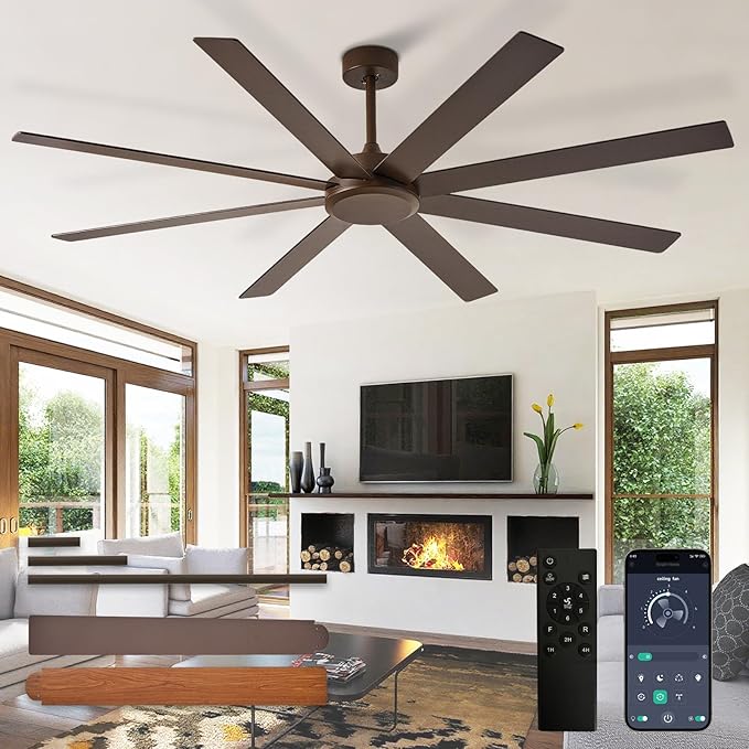 Depuley Large Ceiling Fan without Light: 72 Inch Indoor/Outdoor Fan Reversible DC Motor 6 Speed - Dual 8 Blades Big Ceiling Fans with No Light for Living Room Covered Patio, Brown