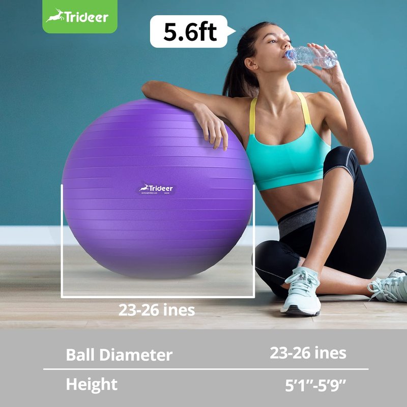 Trideer Yoga Ball Chair With Base & Bands for Home Gym Workout - Exercise Ball for Abs, Stability & Balance Seat to Relieve Back Pain (L(23-26ines/58-65cm), Purple)