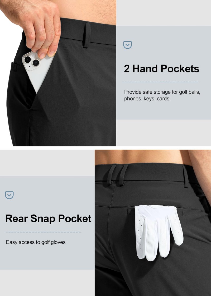Pudolla Men's Golf Pants Stretch Work Dress Pants Men's Dress Pants 34 Lightweight Quick Dry Trousers with Pockets(Black 35Wx34L)