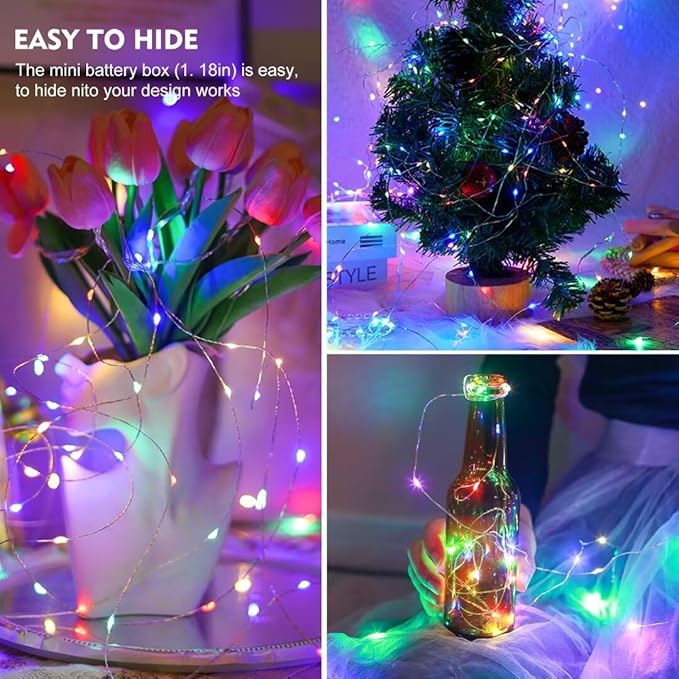pozzolanas 24 Pack Multi-Colored Fairy Lights Battery Operated 3 Modes 7FT 20 LED Waterproof String Lights Twinkle Silver Wire for Mason Jars Wedding Christmas Halloween Party Decor (24,Multi-Colored)