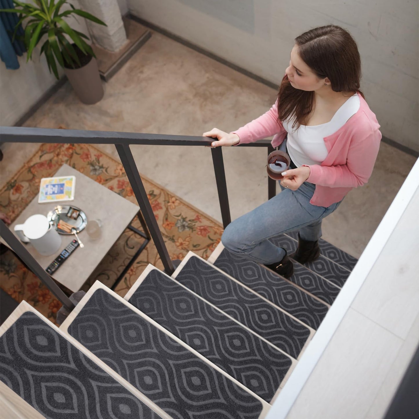 Stair Treads for Wooden Steps 15pcs - 8x30in Carpet Stairs Runner Indoor Non-Slip Stair Mats for Kids Elders and Pets
