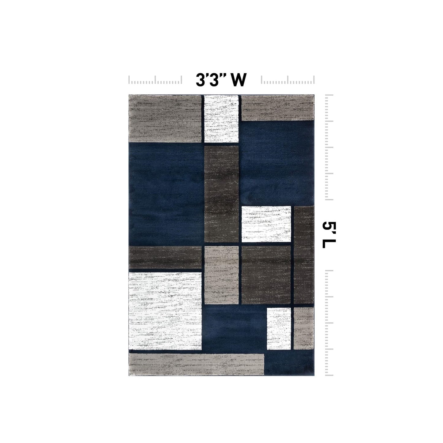 Rugshop Modern Geometric Boxes Navy Area Rug, Fade-Resistant Carpet for Bedroom, Office, or Entryway, 3'3" x 5'