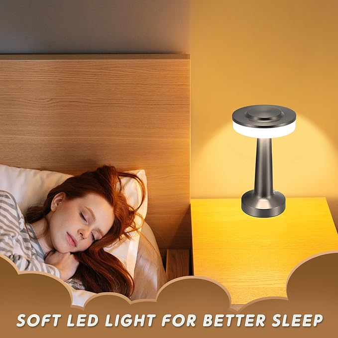 VIHOSE 8 Pcs 8 Pcs Cordless Table Lamps LED Portable Rechargeable Table Lamp with Touch Sensor 3 Color Dimming up to 15 Hours Battery Desk Light for Restaurant Nursery Living Room (Silver)