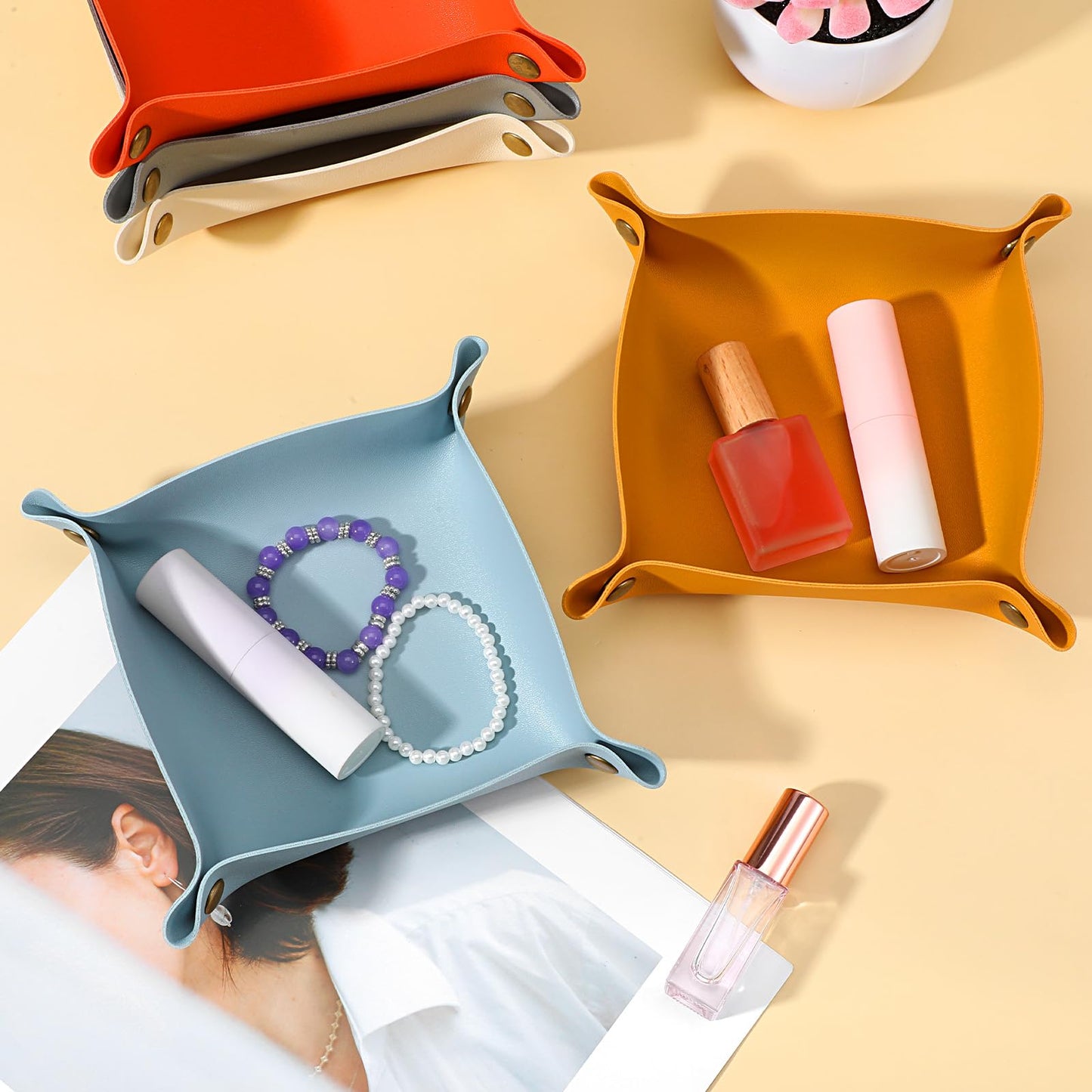 20 Pcs PU Leather Jewelry Valet Tray for Women and Man Portable Catchall Travel Storage Dish Plate Key Tray For Entryway Desk Organizer for Phone, Keys, Glasses, Wallet, Earphone, Watch, Coin
