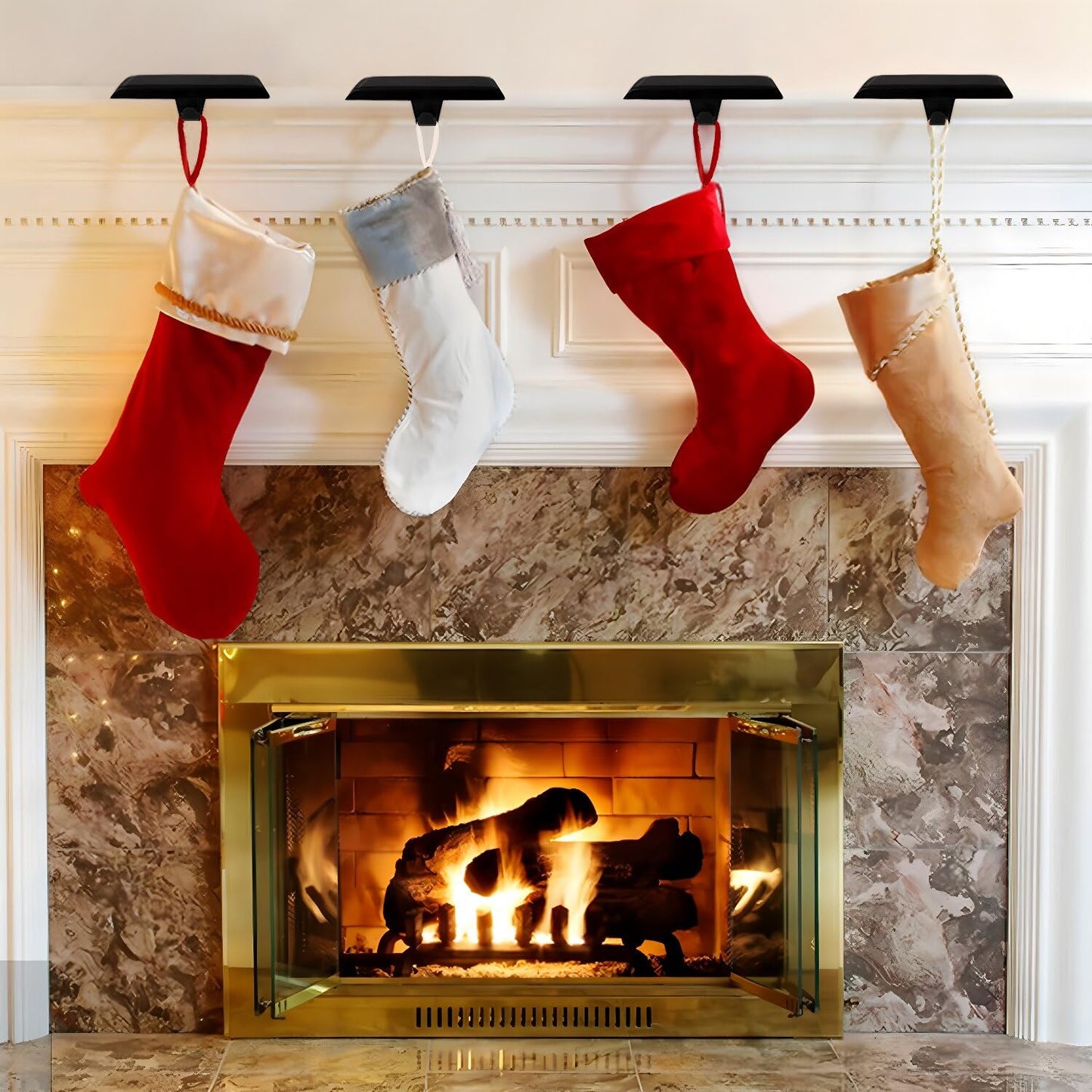 Ulico Christmas Stocking Holders, Mantel Stocking Hangers, Weighted Metal Hanging Hooks, Stocking Holders Bases for Mantel, Fireplace Xmas Party Decoration (Black, 2 Pcs)