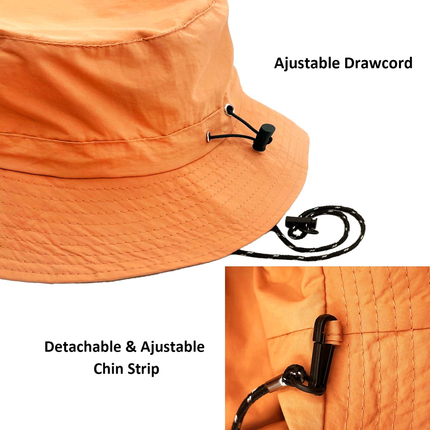 woogwin Waterproof Bucket Rain Hat with Chin Strap Quick Dry Packable Boonie Sun Hat Safari Hat UV Protection(Orange)