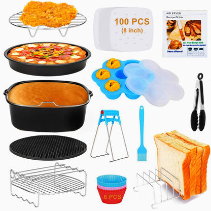18 PCS Air Fryer Accessories, 8 Inch XL Deep Fryer Accessories Compatible with Gowise USA Phillips Ninjia Cosori Cozyna Air Fryer, Fit 3.6QT- 6.8QT Air Fryer with Cake Pan, Pizza Pan, Air Fryer Liner