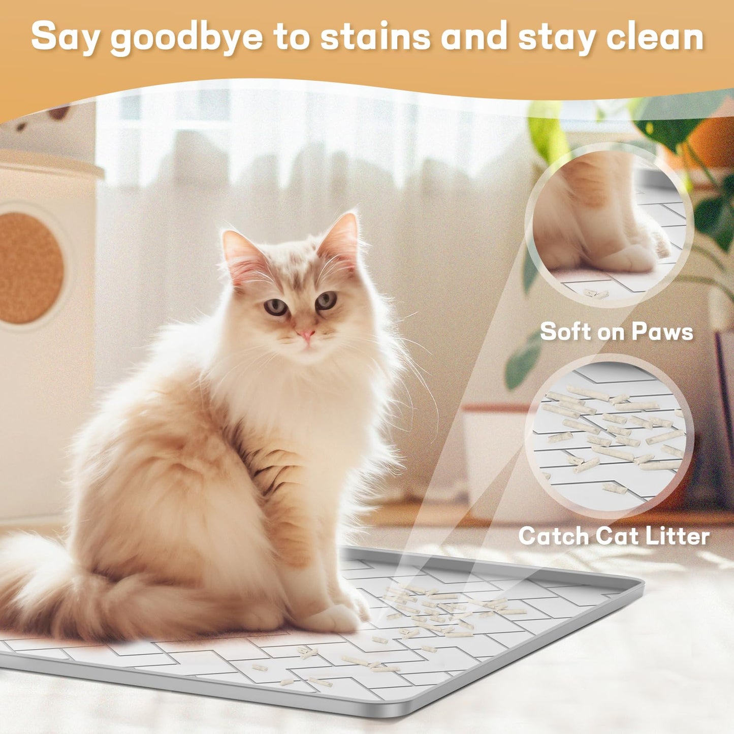 Silicone Cat Litter Mat for litter box Large 34" X 22"-Easy to Clean Cat Litter Trapping Mat, Waterproof, urine-proof and non-slip to keep the floor clean and tidy（Gray）