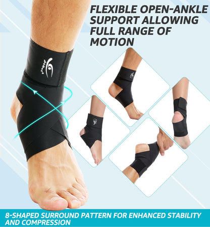 HiRui Ultrathin High-Elastic Ankle Wraps Ankle Brace for Men Women Kids, Adjustable Ankle Straps for Running, Football, Basketball, Sprains, Arthritis, Plantar Fasciitis (Black, Medium (Pack of 1))