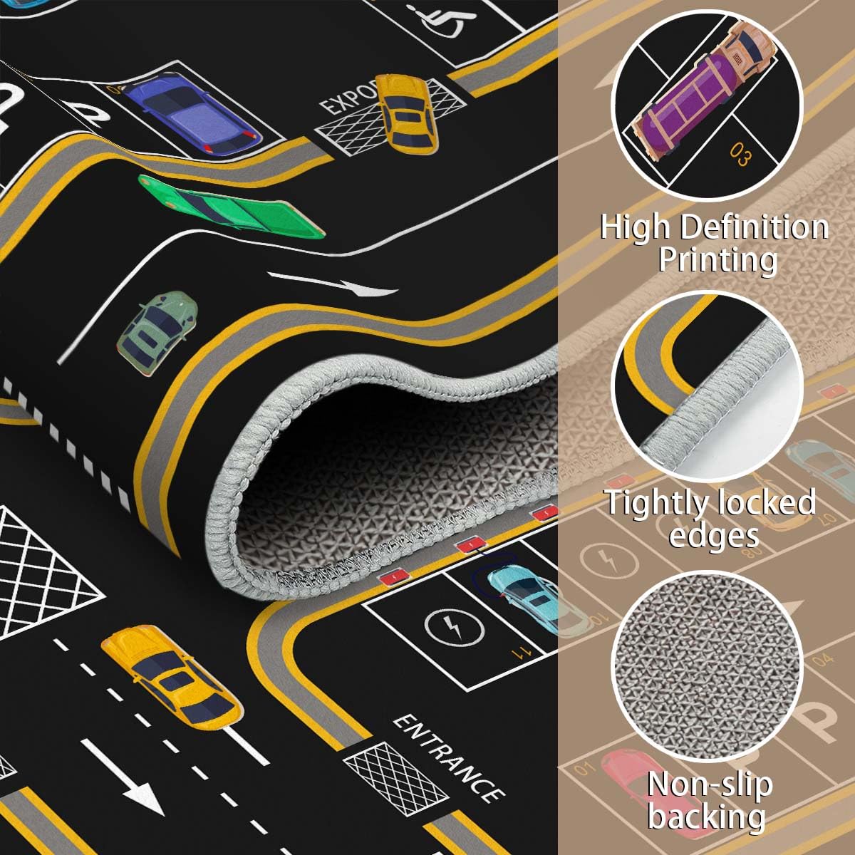 Kids Rug,Children's Room Rug, Fun Car Park Kids Play Mat, Rail City Living Carpet, Washable Non-Slip Children's Carpet (Parking, 31x47in)