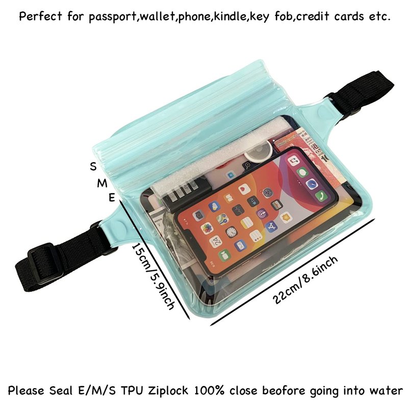 EMSEEK Waterproof Waist Pouch Dry Belt Bag Fanny Pack Keep Your Key Fob Wallet Kindle Phone Dry Perfect For Swim Surf Snorkel(Light Green)