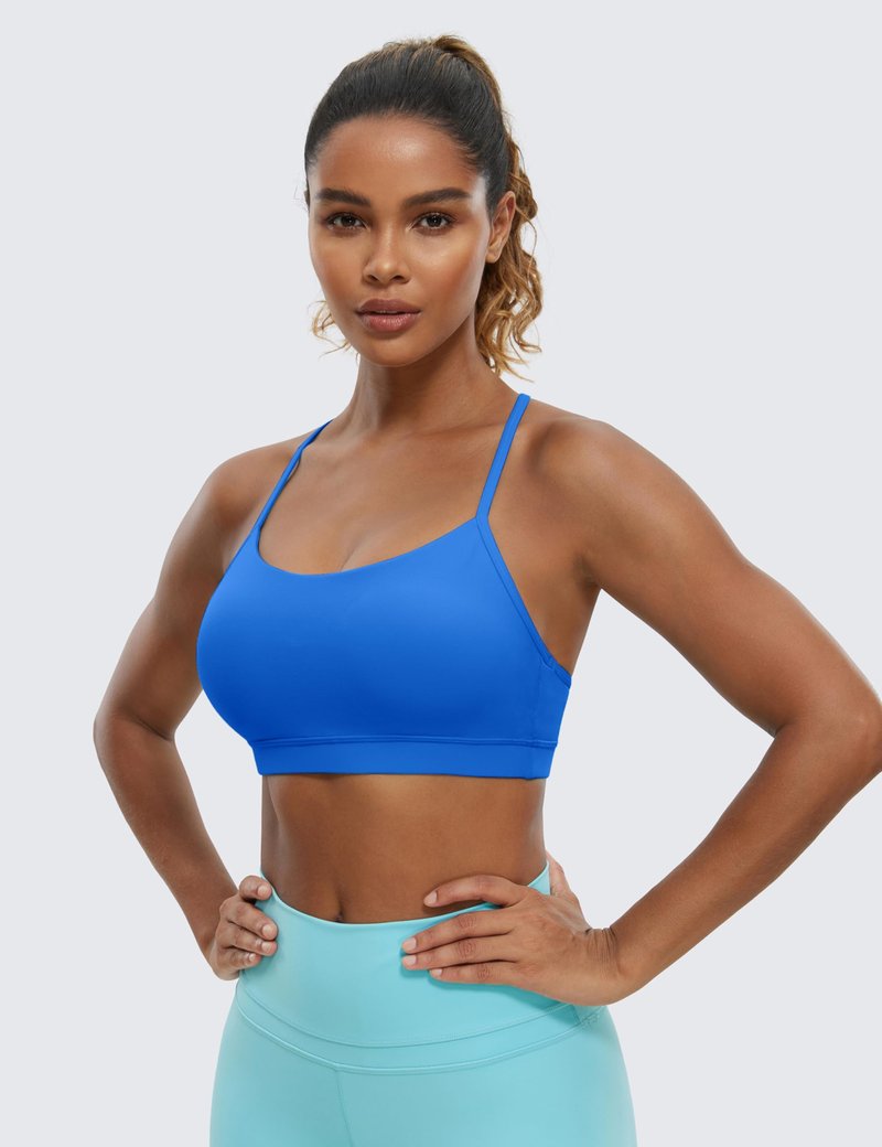CRZ YOGA Butterluxe Y Back Sports Bras for Women - Padded Racerback Low Impact Spaghetti Thin Strap Workout Yoga Top Sparkle Blue X-Large