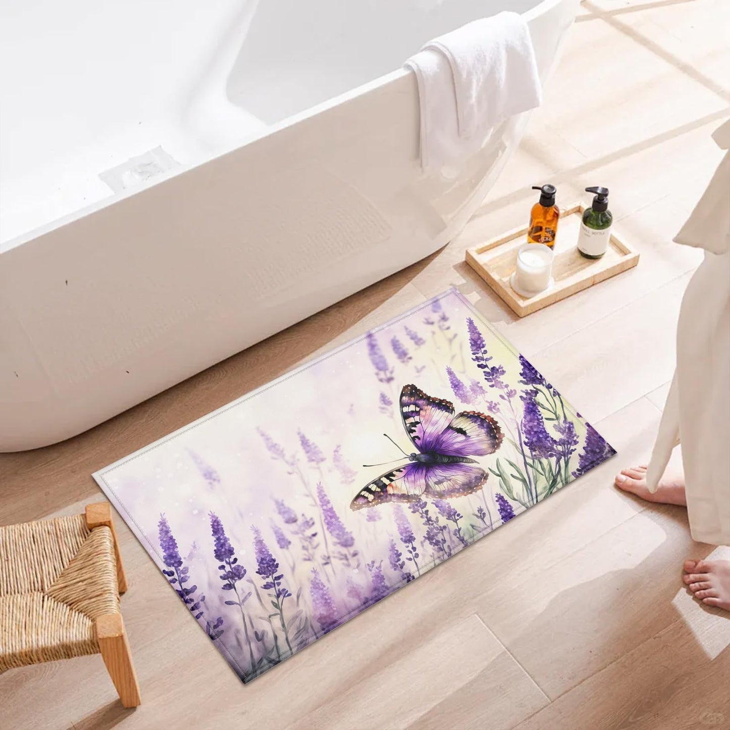 Purple Butterfly Lavender Indoor Door Mat, Outdoor Entrance Doormat for Entryway Kitchen Bathroom 17 X 29 Inch