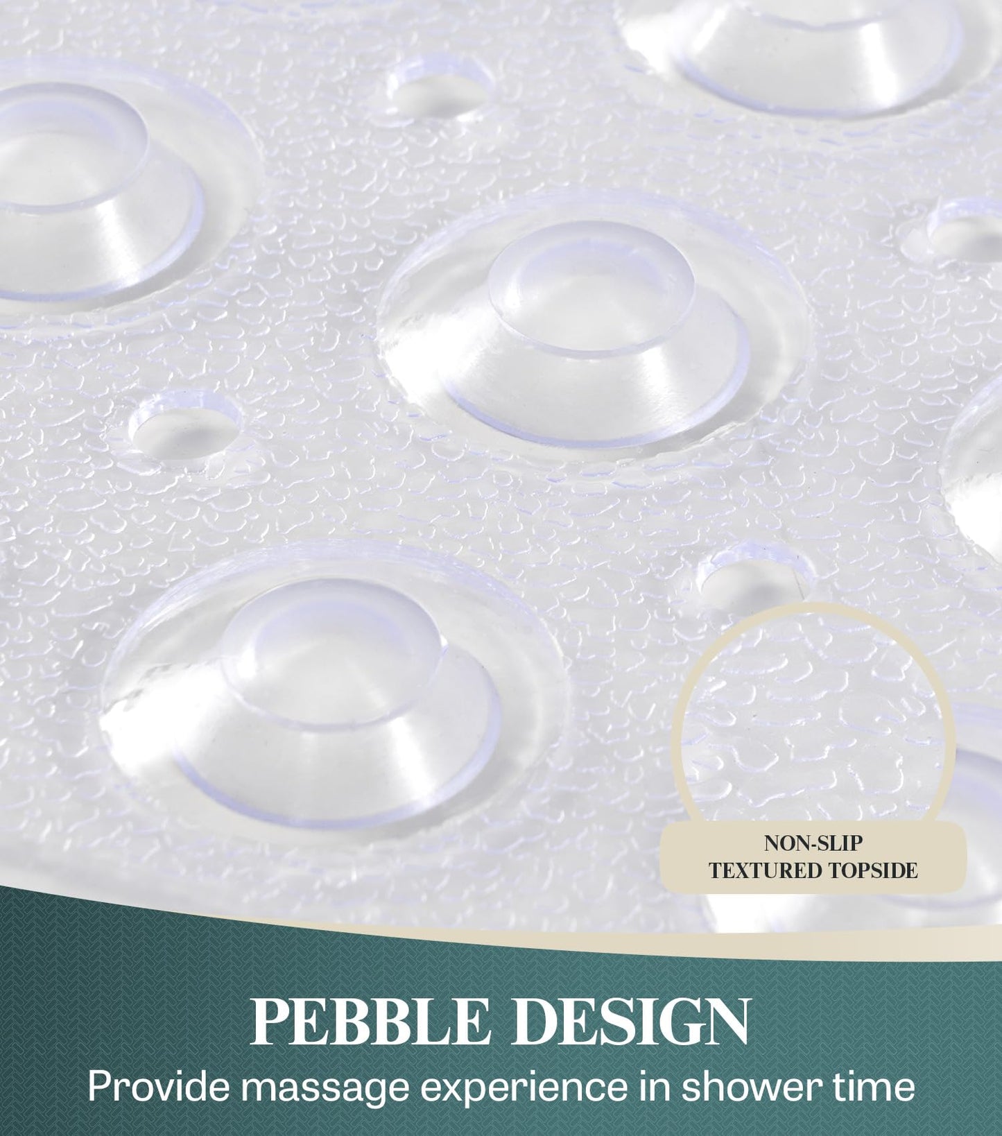 HITSLAM 21x21 Inch Square Shower Mat Non Slip, Anti Slip Bathtub Mat with Strong Suction Cups & Drainage Holes, Machine Washable Bathroom Floor Mat for Inside Shower Stall and Tub, Clear
