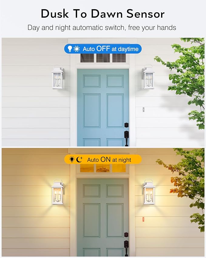 VIANIS Large White Porch Lights Outdoor, Modern Dusk to Dawn Outdoor Lighting Fixtures Wall Mount for House, Anti-Rust Exterior Wall Sconce Lantern for Front Porch, Waterproof Coach Lights for Garage
