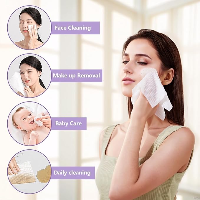 Disposable Face Towel 200 Count, Soft Cotton Face Towels, Dry Wipes Facial