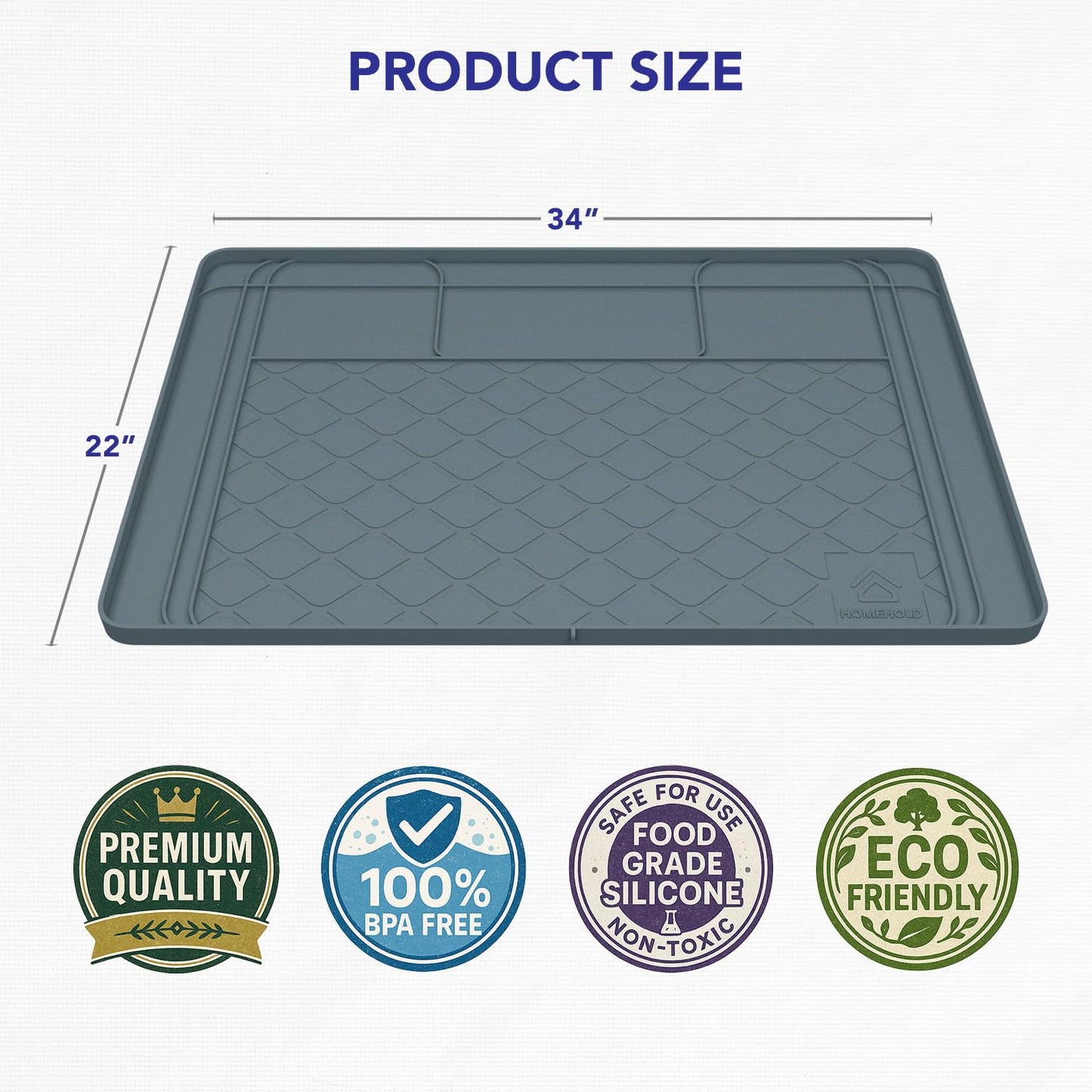 Premium Under Sink Mats for Kitchen Waterproof, 34" x 22" (Customizable to Smaller Sizes), Silicone Under Kitchen Sink Mat for Bathroom Cabinets, Holds up to 3.3 Gallons of Liquid – Grey