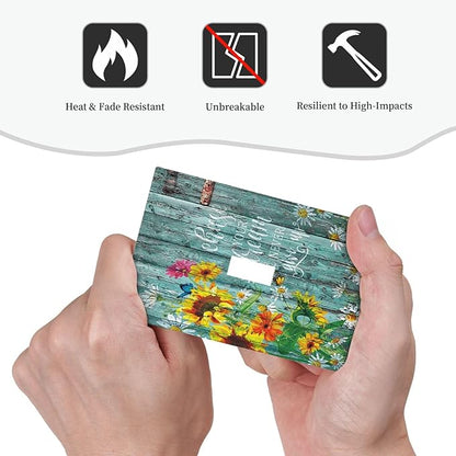 Turquoise Rustic Vintage Wood Planks Sunflower Butterfly Single Toggle Light Switch Plates Cover Decorative 1 Gang Wall Plate Electrica Faceplate for Farmhouse Bathroom Bedroom Decor