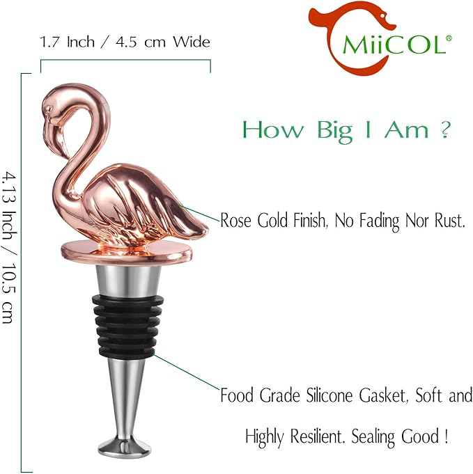 Miicol Wine Stopper, Flamingo Prosecco Topper, Personalised Champagne Stopper, Rose Gold Wine Bottle Accessories, Wine Lovers Gift for Kitchen Decor, Bar, Party, Christmas