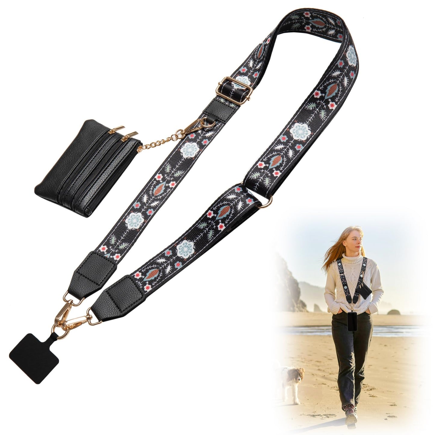 CUEDM Cell Phone Lanyard Crossbody,Adjustable Cell Phone Strap with Detachable Wristlet for Hands-Free Occasions,Clip and Go Strap for Phone with Wallet Crossbody
