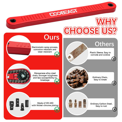 coobeast Red Offset Extension Wrench Impact Ready Socket Wrench Extender Tool with Versatile 1/4", 3/8", and 1/2" Square Drive Adapters, Universal Extensions Wrench for Small Place