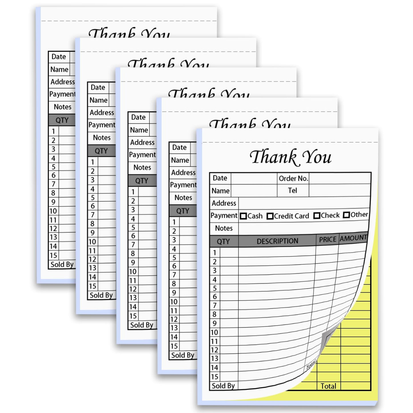 XUEJITECH 250 Sets Thank You Receipt Book with Carbonless Copies, 5.5 x 8.5 in Invoice Receipt Book for Small Business - White/Yellow