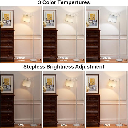 60" Floor Lamps with Remote Control & Bulb, Colors Temperature & Brightness Adjustable, Gray Shade & Silver Pole