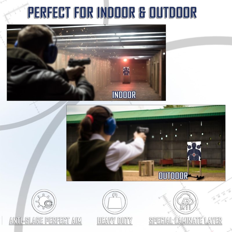 KNINE OUTDOORS Shooting Targets Paper, 12 x18 inch, Bulk for Hunting, Handguns, Pistols, Rifles, Silhouette with Red Bullseye, Blue Design (50 Pack)