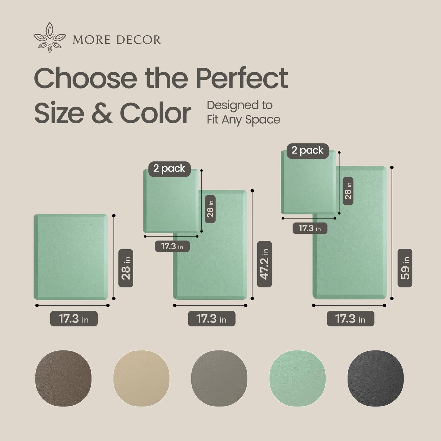 Anti Fatigue Kitchen Mats for Floor | Padded Kitchen Rugs | Non Slip, Cushioned Standing Desk Mat | Waterproof Floor Mat for Home and Office | 17.3" x 28" X 0.47", Mint Green, 1-Pack | More Décor