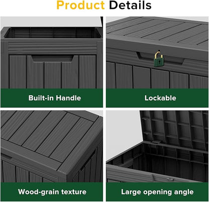 45 Gallon Outdoor Storage Box Waterproof Lockable Resin Deck Box Large, Patio Storage Bin for Pool Accessories Cushion Furniture, Garden Tools, UV-Resistant Outside Delivery Black