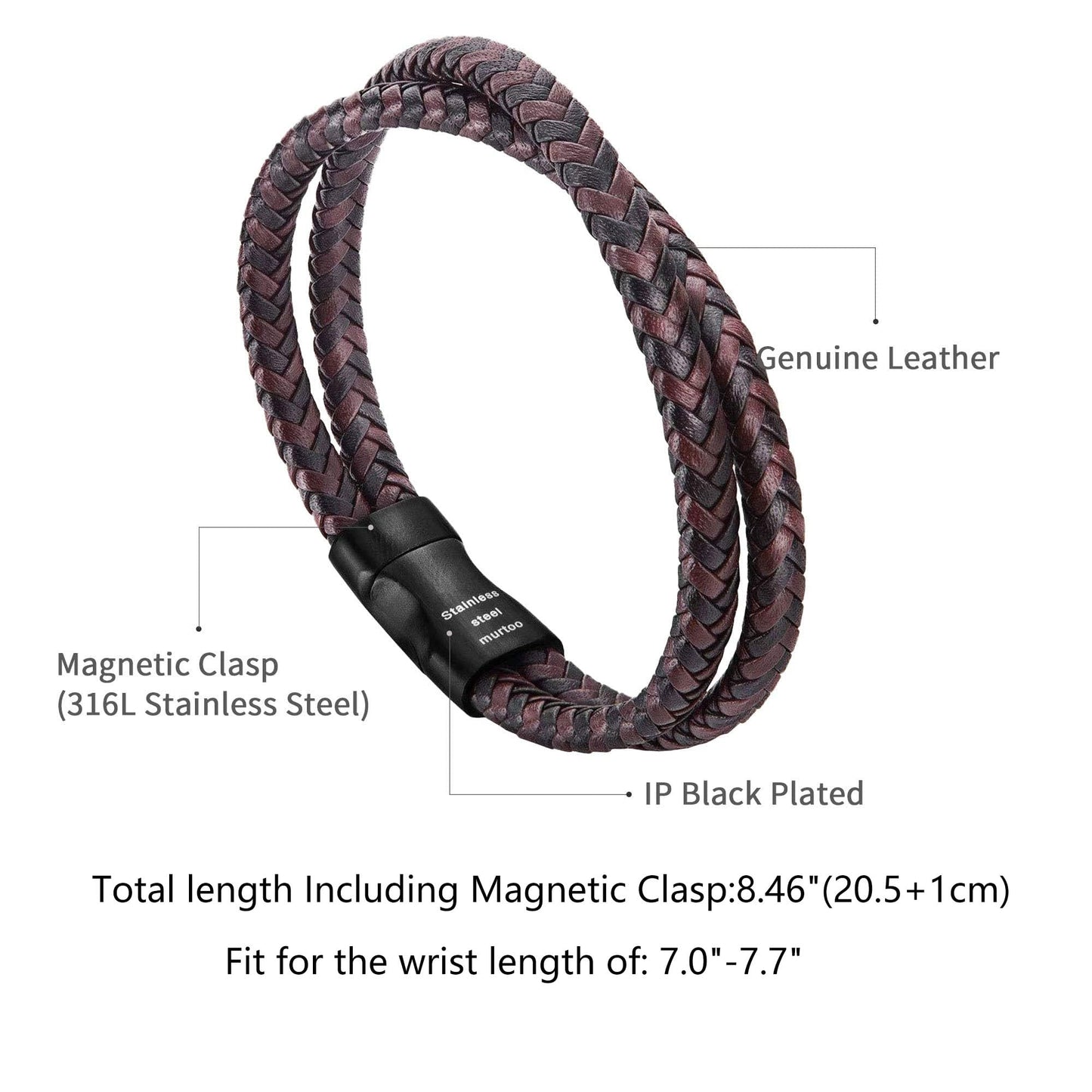 murtoo Mens Bracelet Leather Braided, Brown and Black Leather Bracelet for Men