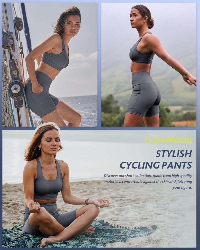 CAMPSNAIL Biker Shorts Women with Pockets - 3"/5"/8" High Waisted Workout Spandex Tummy Control Gym Running Yoga Shorts Dark Grey
