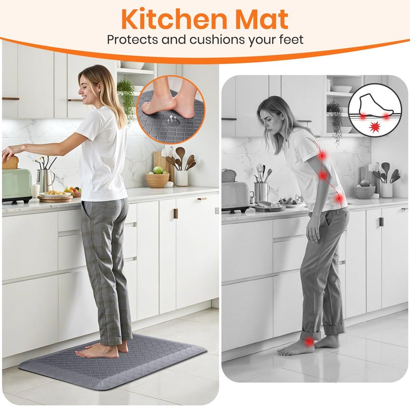 TranquilMoments 4/5 Inch Extra Thick Kitchen Mats for Floor,Non Slip Anti Fatigue Kitchen Rugs,Waterproof Stain Resistant Sink Mat,Cushioned Standing and Comfort Mats for Office (17"x24" Grey)