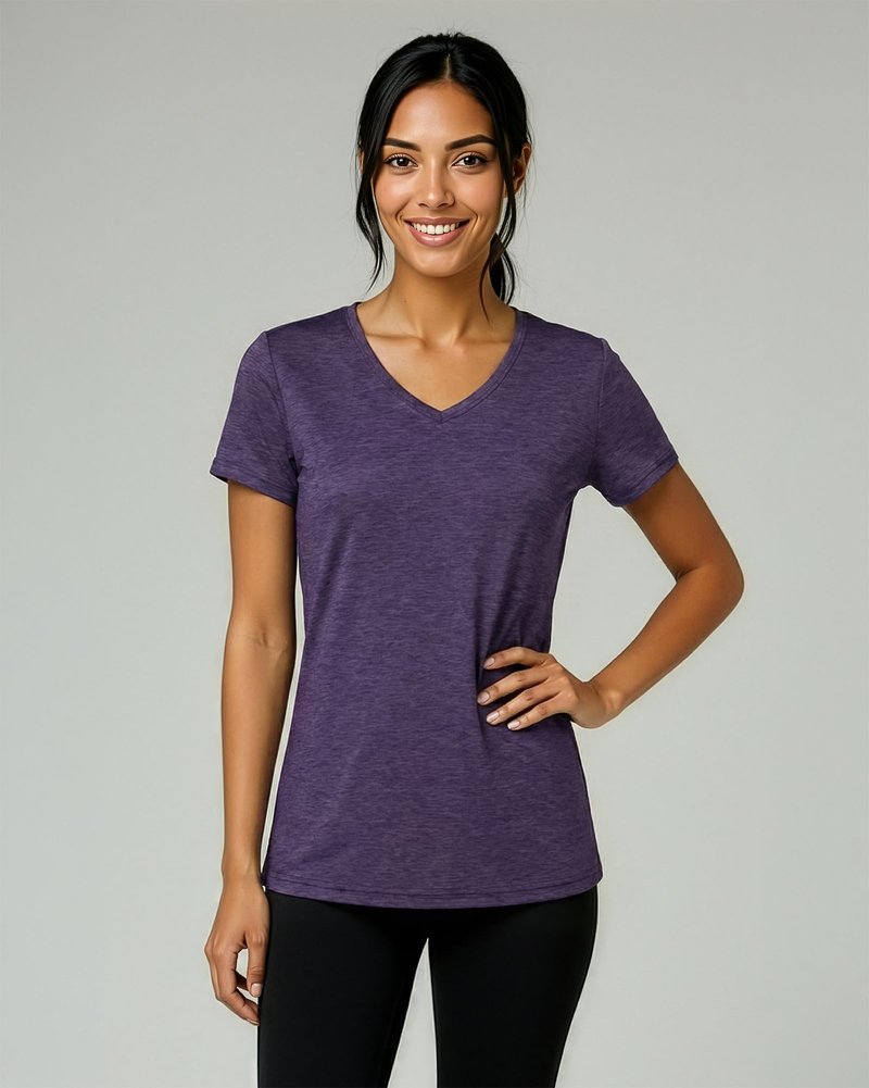 Real Essentials 5 Pack: Women's Dry-Fit Short Sleeve V Neck T Shirt Workout Fitness Yoga Top Tee, Set 14, XS