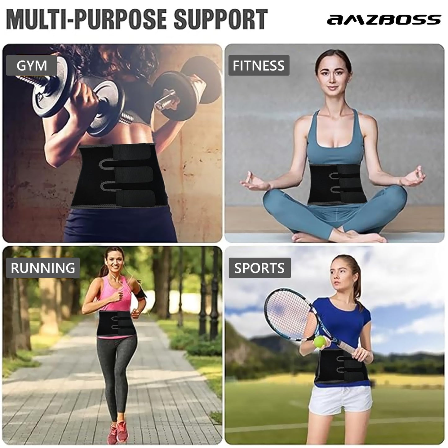 AMZBOSS Waist Trainer for Women Lower Belly Fat, Waist Sweat Band for Women, Belly Band Sweat Belt, Stomach Wrap with Pocket (Black, Medium)