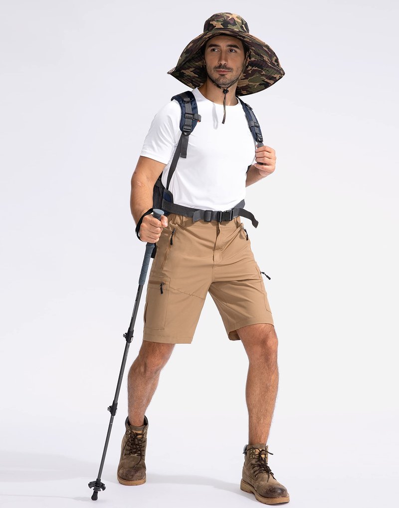 Pudolla Men's Hiking Cargo Shorts 9" Lightweight Outdoor Work Shorts for Men Travel Golf Camping Casual with 5 Zipper Pockets(Dark Khaki 3X-Large)