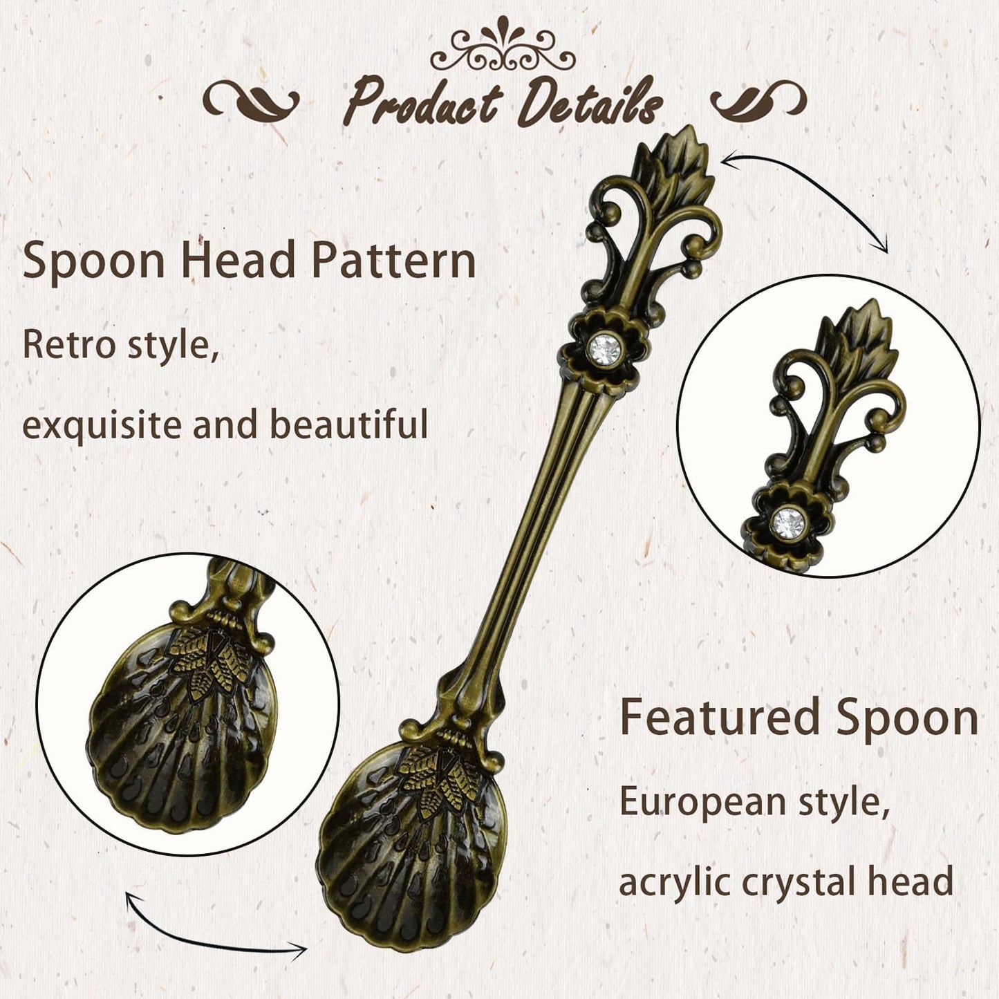 HOSTK Resto Coffee Spoons, Crystal Alloy Spoons, Creative Tableware Dessert Spoon, Vintage Carved Tea Spoon for Coffee Sugar Dessert Cake Ice Cream Soup Home Office Party Supplies (18 Pieces)