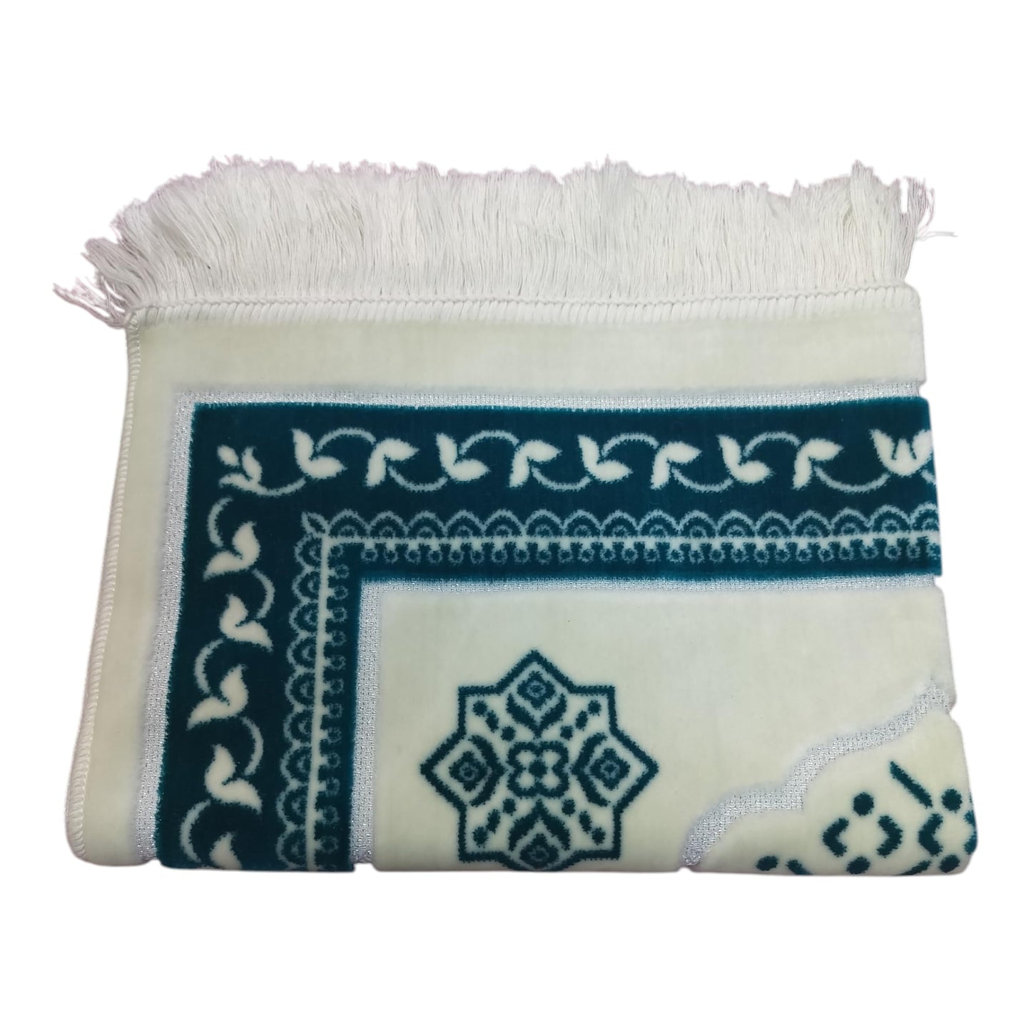 Islamic Prayer Rug with Geometric Arch Design, Traditional Turkish Prayer Mat, Polyester Blend, 27.6 x 43.3 Inches, Low Pile with Fringed Edges, Machine Washable (Turquoise Blue)
