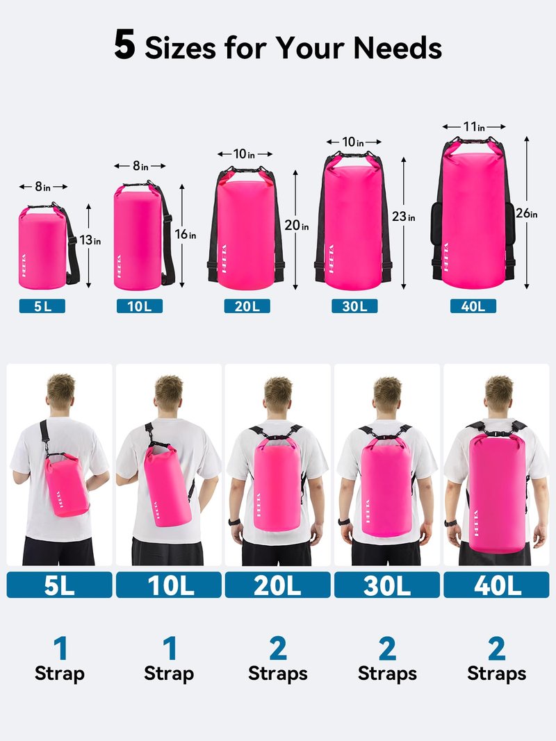 HEETA Waterproof Dry Bag for Women Men, Roll Top Lightweight Dry Storage Bag Backpack with Emergency Whistle for Travel, Kayaking, Boating, Camping, Beach, Cruise Ship Essentials (Rose Red, 40L)