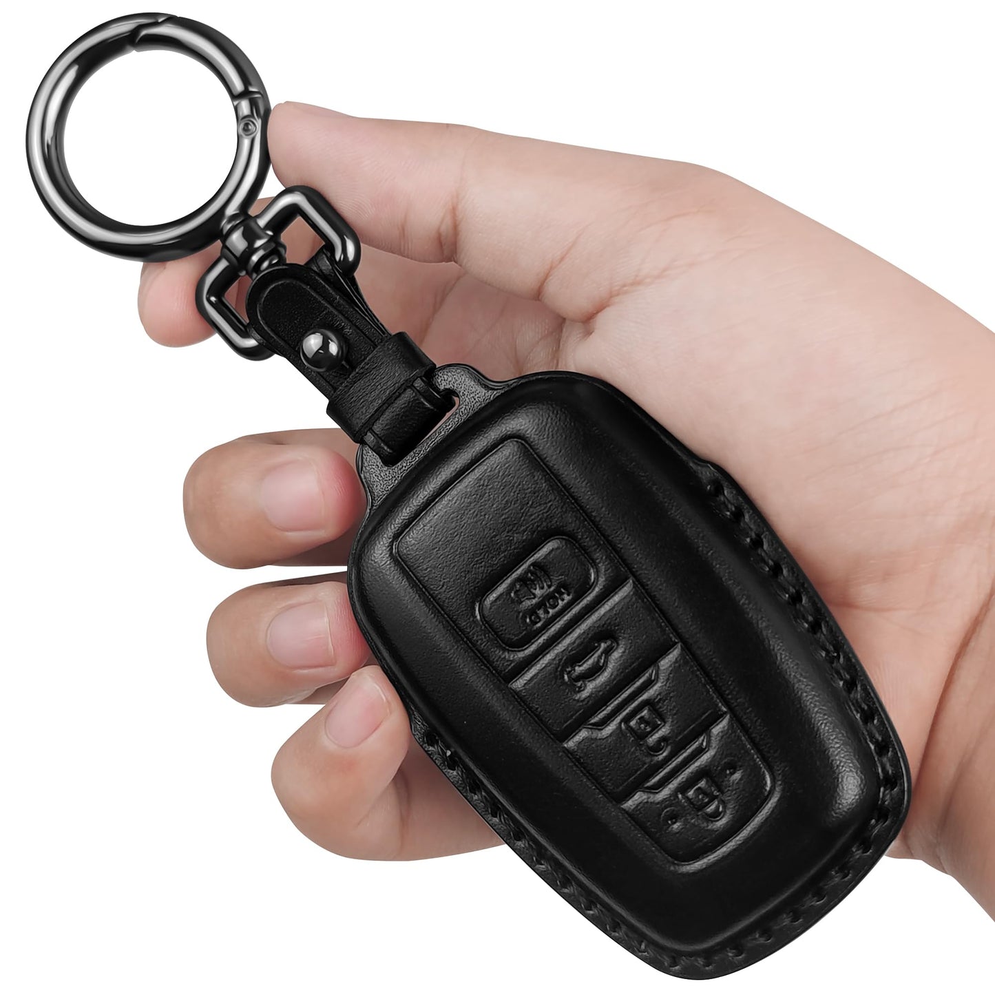 Tukellen for Toyota Key Fob Cover Genuine Leather With Keychain,Leather Key Case Protector Compatible with 2019-2025 Rav4 2020-2022 Highlander Corolla Prius 2018-2024 Camry Avalon C-HR GT86-Black