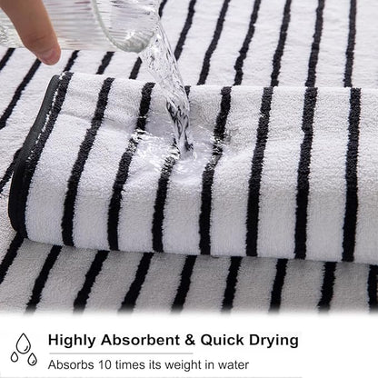 4 Pcs Black White Cabana Stripe Large Bath Towels 35"x70" Oversized Bath Sheet