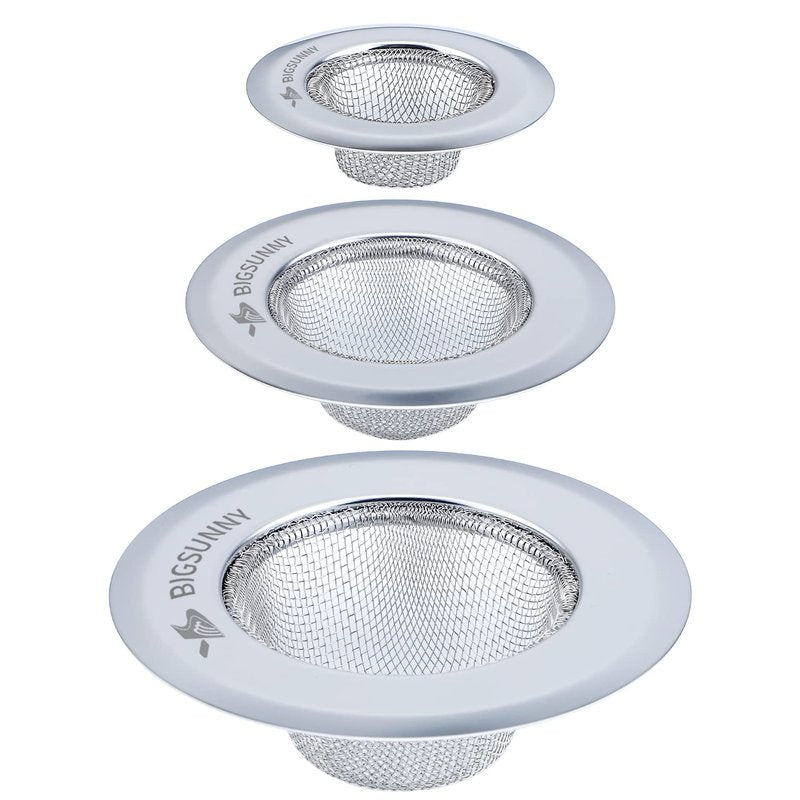 Mesh Sink Strainer Set of 3, MSY BIGSUNNY Stainless Steel Kitchen Sink Strainer Kitchen Drain Strainer with Large Wide Rim(4.5"+3.6"+2.8" Diameter) for Kitchen Sinks
