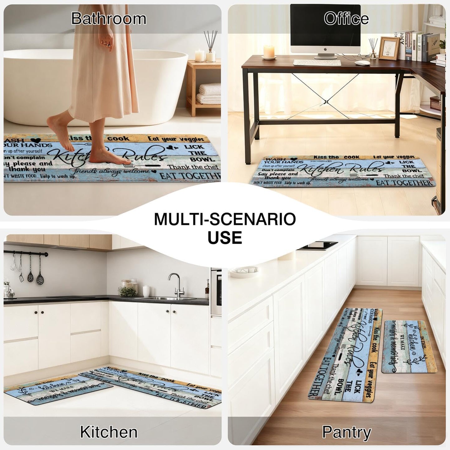 Farmhouse Kitchen Rug Sets of 2 Piece Cushioned Comfort Mat for Home & Office Non Slip Rugs and Mats Anti Fatigue Kitchen Mats for Kitchen Floor Comfort Standing Carpet Runner Rugs17.3 47"+17.3" 30"