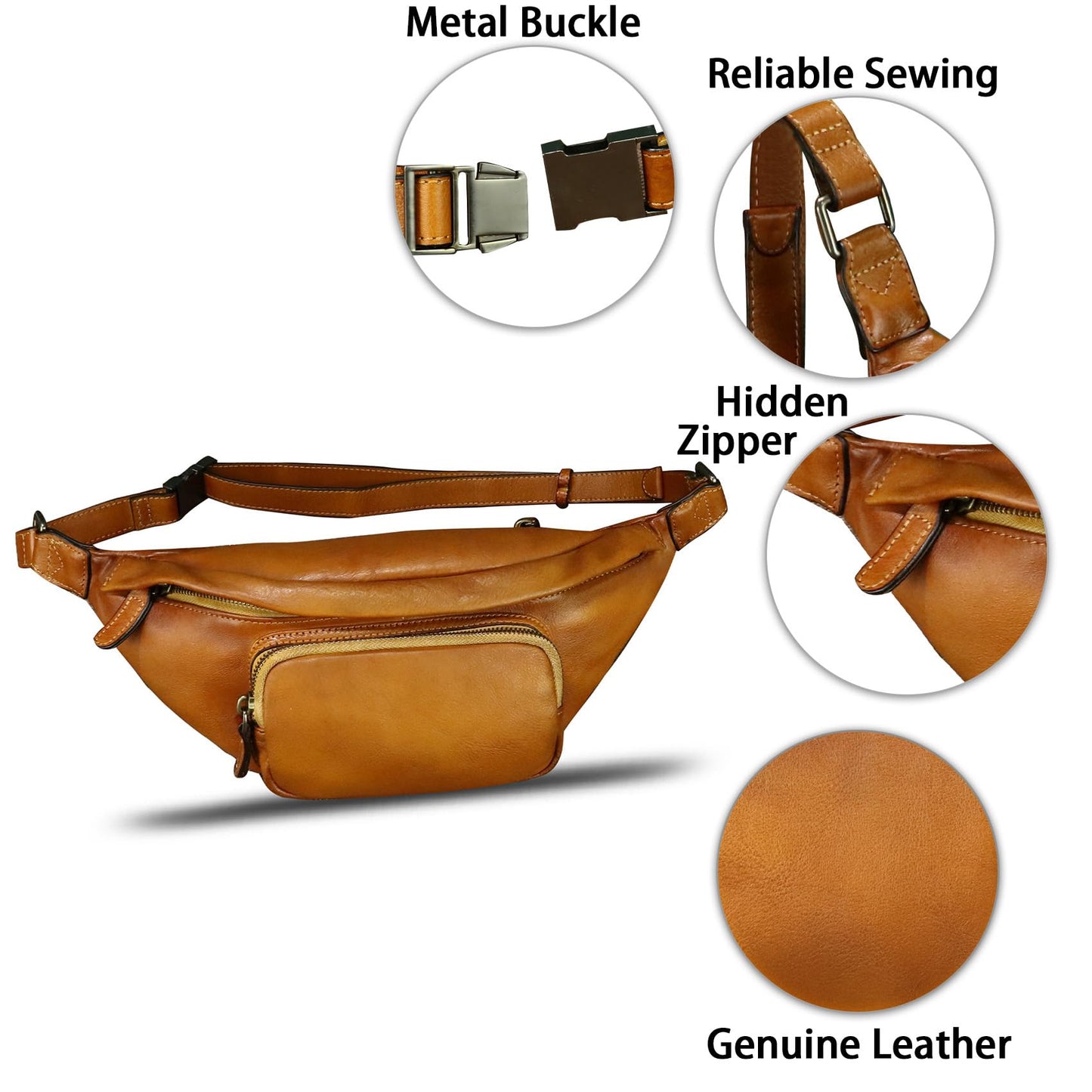 Genuine Leather Fanny Pack for Women and Men Real Leather Crossbody Sling Bag Fashion Waist Bag Chest Purse Pouch (Brown)