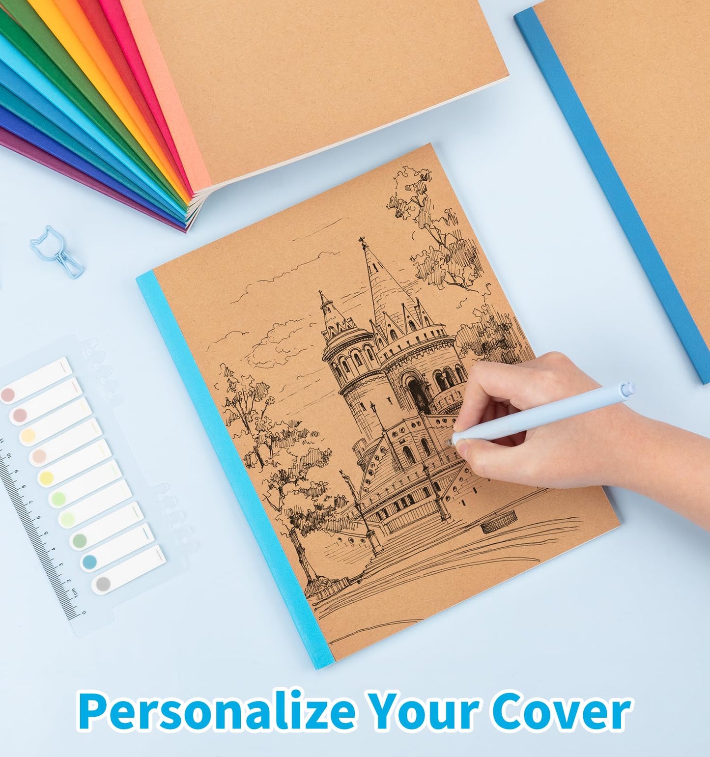 12 Pack Lined Notebook Journals Bulk, 7-1/2" x 9-3/4", Wide Ruled Paper, 30 Sheets/60 Pages, Kraft Cover with Rainbow Spines, 12 Colors Lined Composition Notebook Journal for Work Study Note Taking