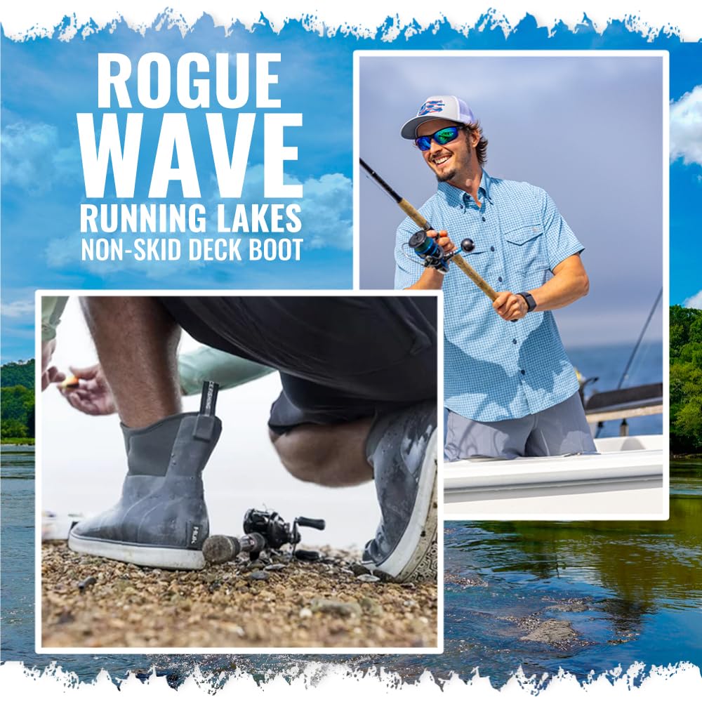 HUK mens Rogue Wave Shoe | High-performance Fishing & Deck Rain Boot, Running Lakes - Overcast Grey, 13 US