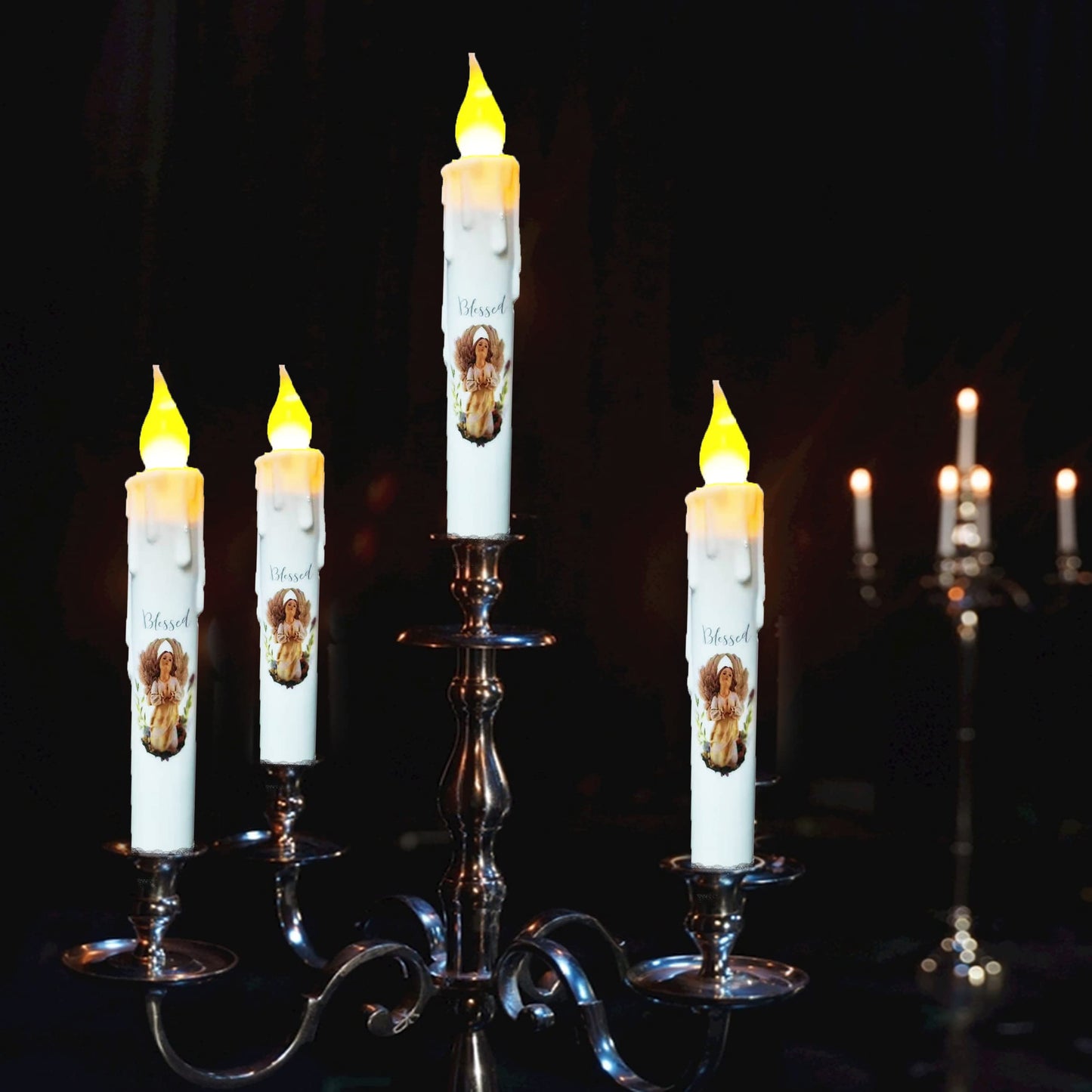 TAIANLE Primitive Battery Operated Flameless Taper Candles with Timer, 6.75 Inch Flickering Led Candlestick, Dripless Decorative Taper Candle for Halloween Christmas Wedding Home Decor