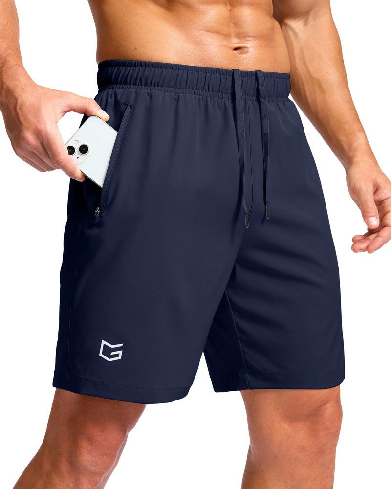G Gradual Men's Athletic Running Shorts with Zipper Pockets Quick Dry 7"/ 5"/ 9" Workout Gym Shorts for Basketball Hiking(Navy,7XL)
