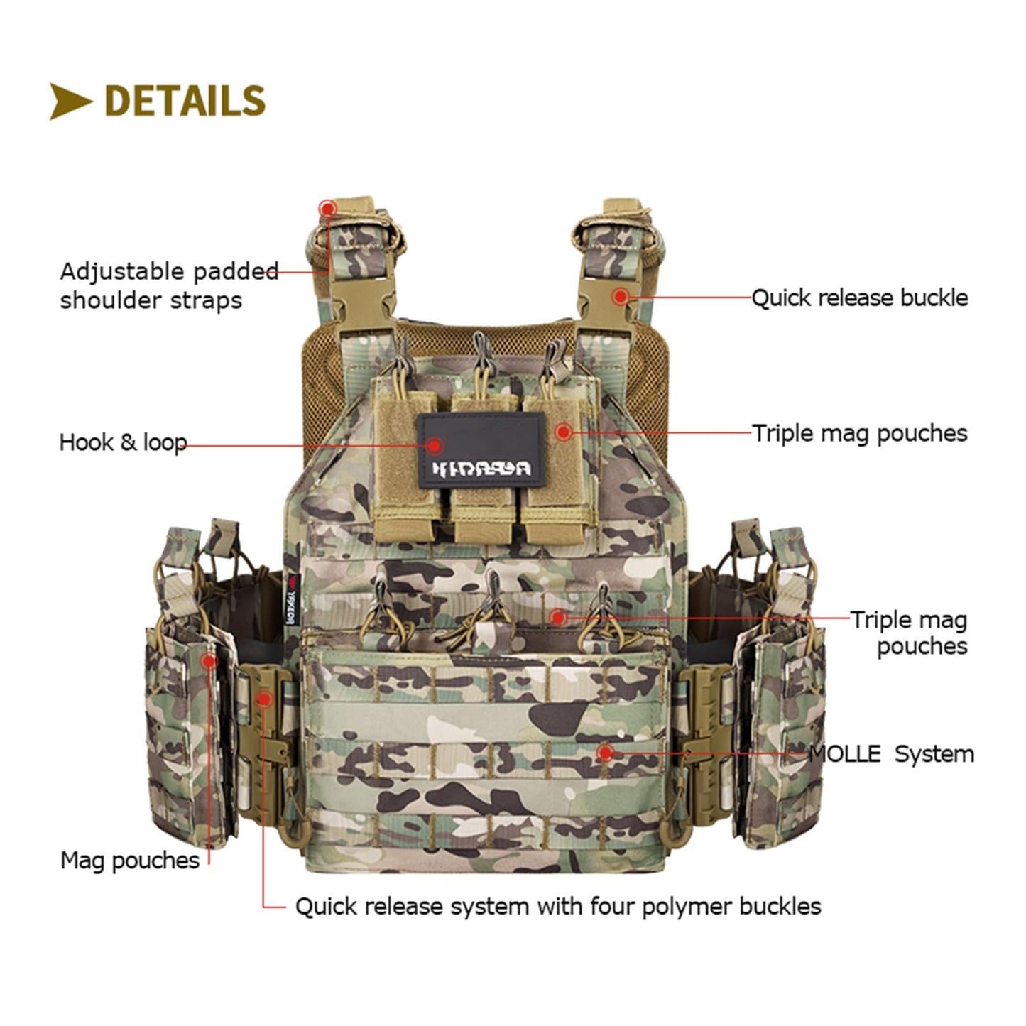 PIKEON Tactical Vest Quick Release Airsoft Vest for Man Outdoor Adjustable Breathable Vest (Green)